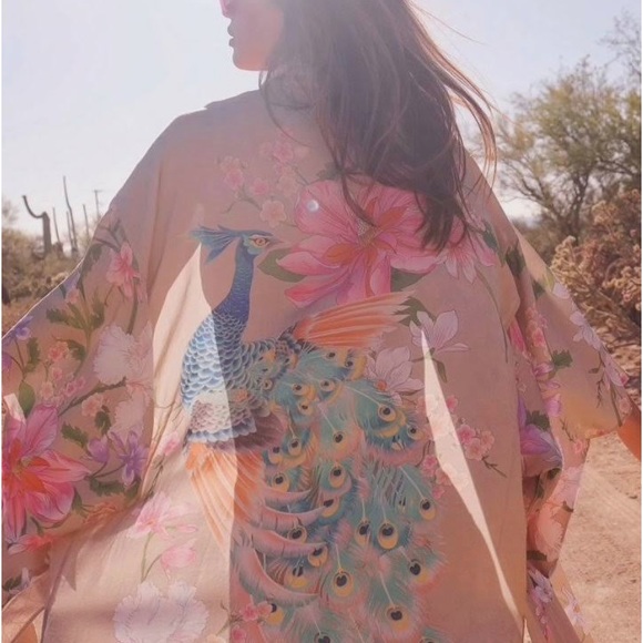 Boho peacock 🦚 kimono NWT multi color large - Picture 3 of 12